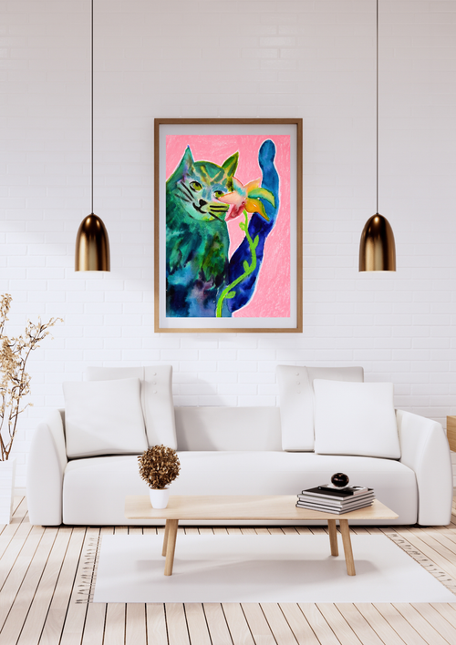 Cat Flower Art Print